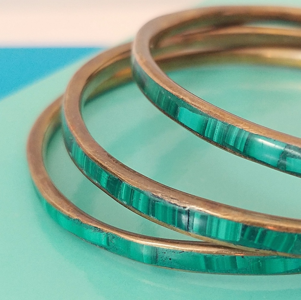 Three Malachite inlaid bangle bracelets